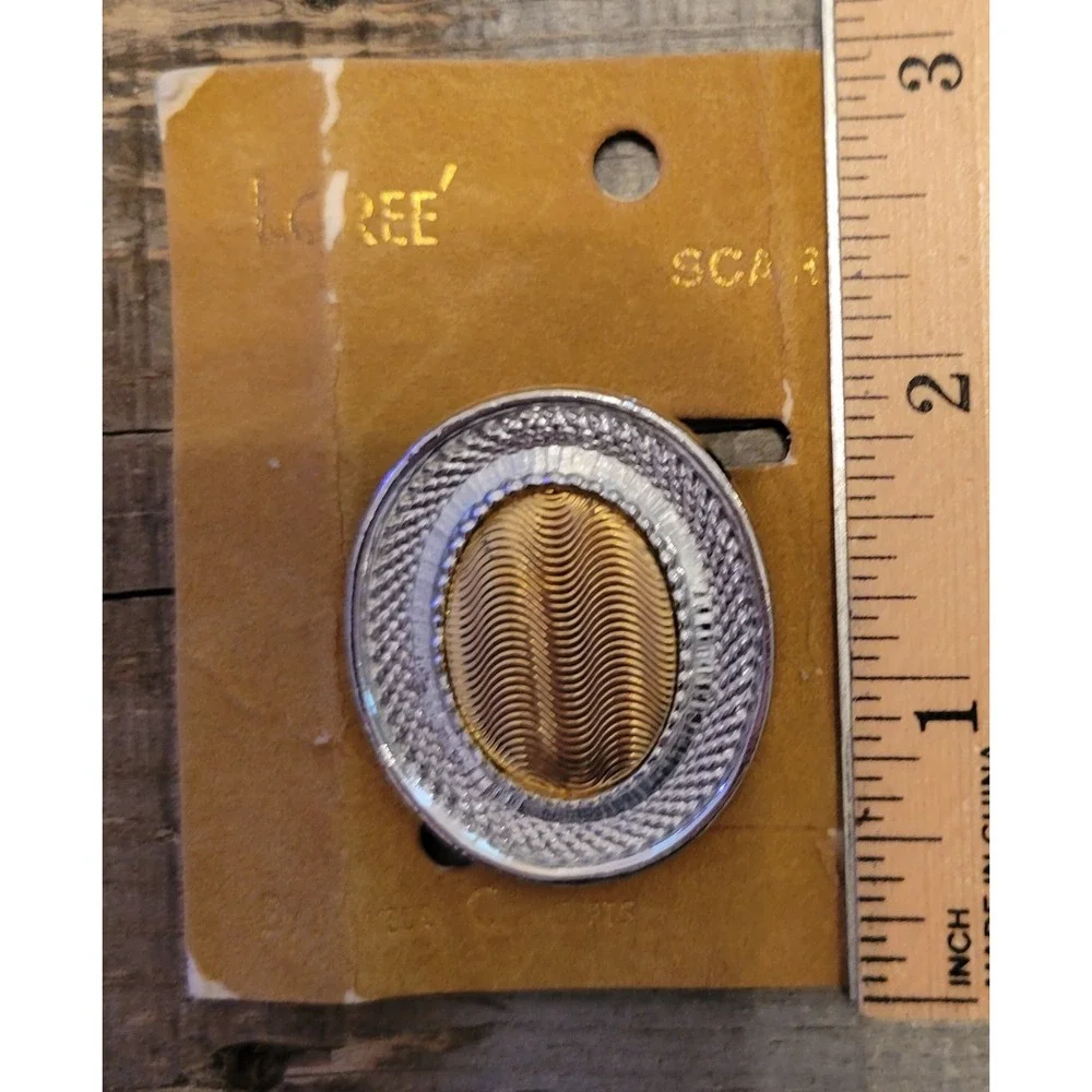 Loree Scarf Clip Vintage Gold Tone Silver Tone Oval‎ Brooch Pin Accessory